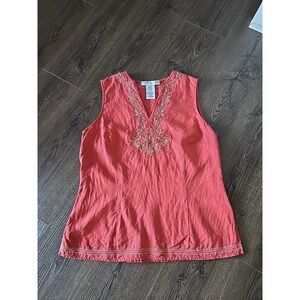 Josephine Chaus Sport Beaded Linen Tank Top Size 12